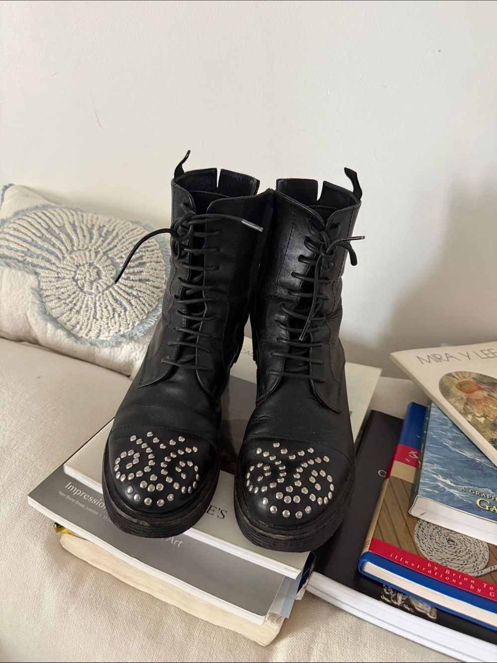 Musette Black Studded Lace-Up Leather Boots